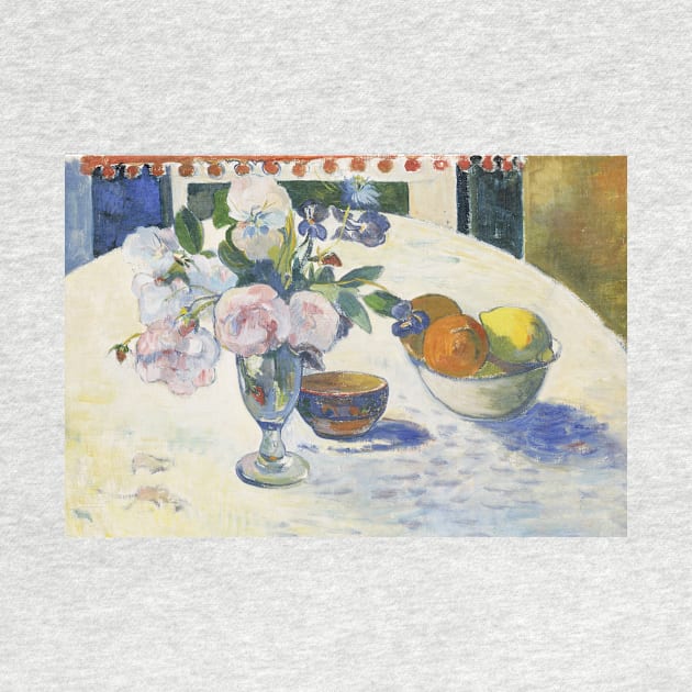 Flowers and a Bowl of Fruit on a Table by Paul Gauguin by Classic Art Stall